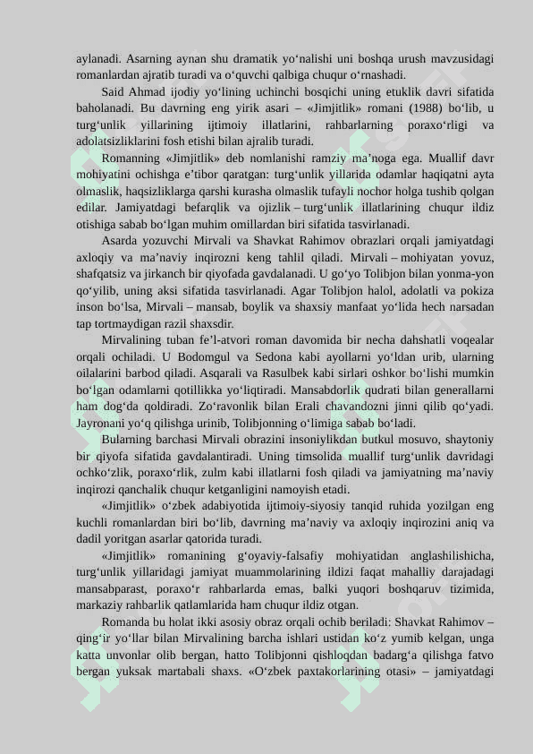 Said Ahmad hayoti va ijodi, adibning hikoyanavislik va badiiy mahorati. Muhim asarlari tahlili 7