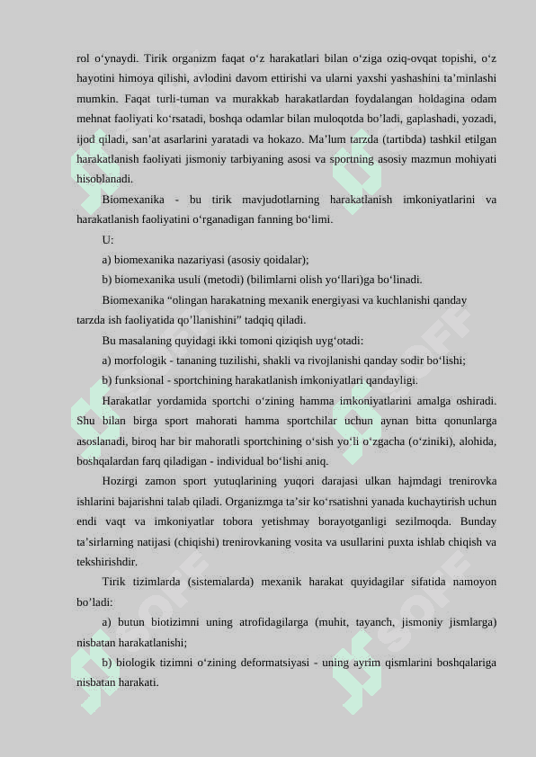Sport biomexanikasi fanining obyekti, predmeti, maqsadi va vazifalari. Sport biomexanikasining ilm-fan sifatida shakllanishi va rivojlanish tarixi. 2