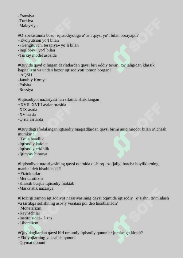 Iqtisodiyot nazariyasi test 200 javobi bilan 6