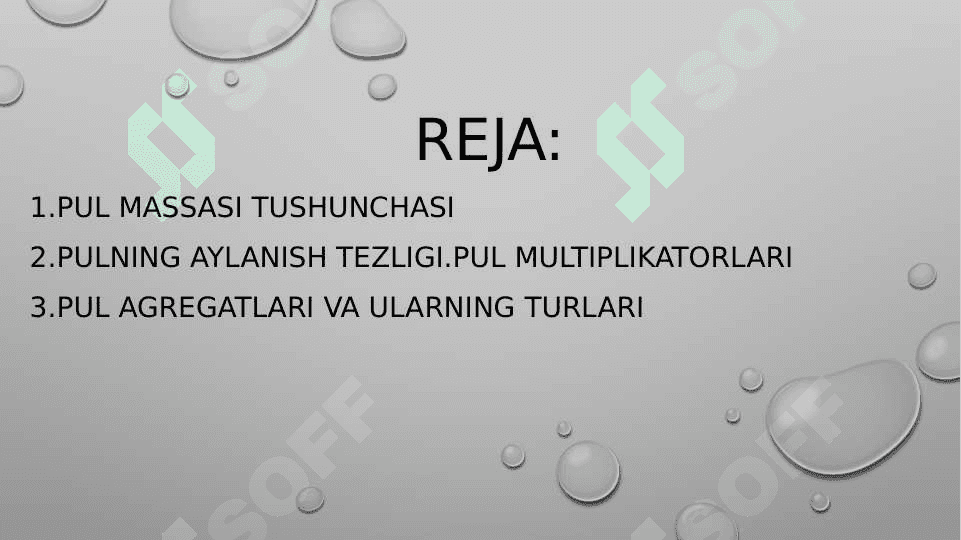 Pul massasi va agregatlari 2