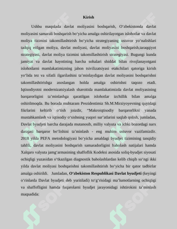 O’zbekiston Respublikasida davlat moliyasini boshqarish tizimida olib borilayotgan islohotlar 2