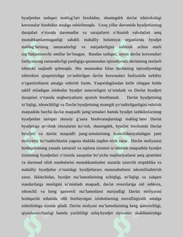 O’zbekiston Respublikasida davlat moliyasini boshqarish tizimida olib borilayotgan islohotlar 7