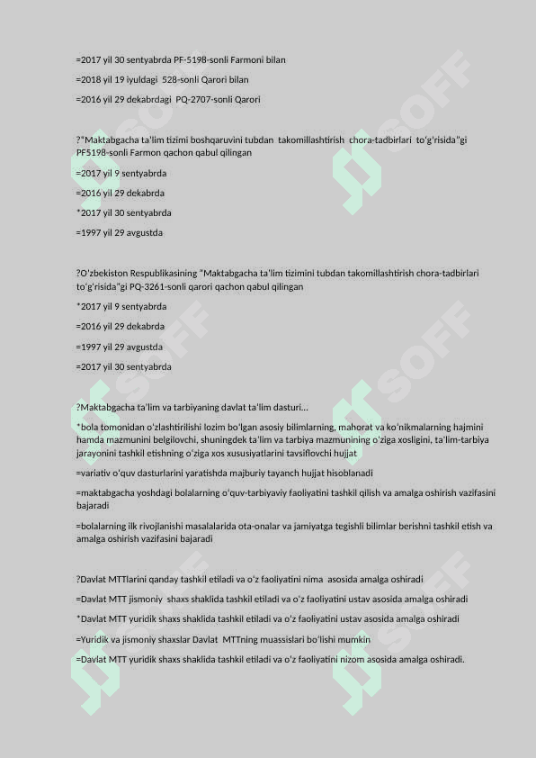 Maktabgacha ta’lim PEDAGOGIKA test javoblari bilan 5