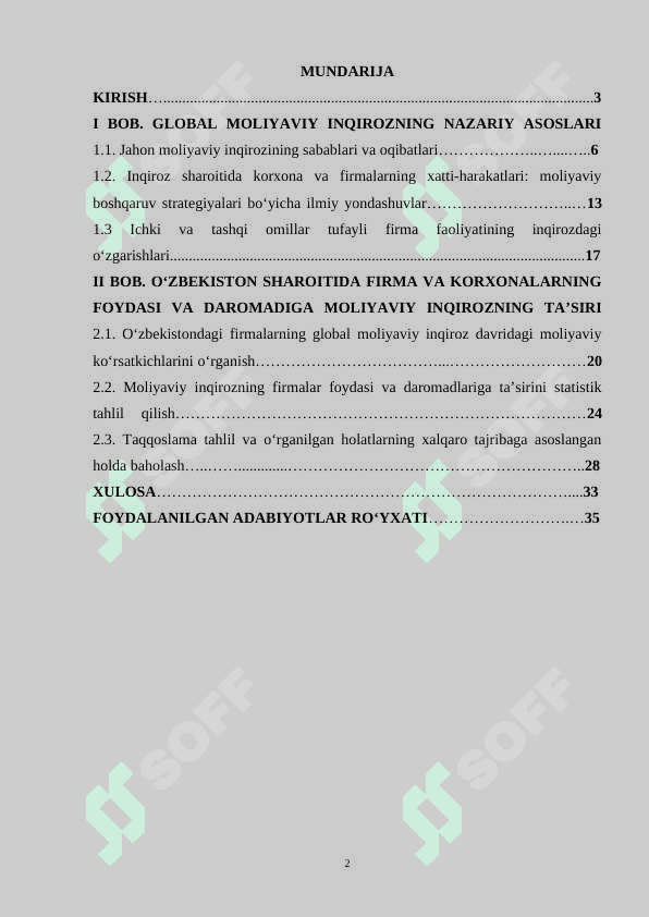 Global moliyaviy inqiroz sharoitida raqobatlashuvchi firmaning foydasi va daromadlari 2