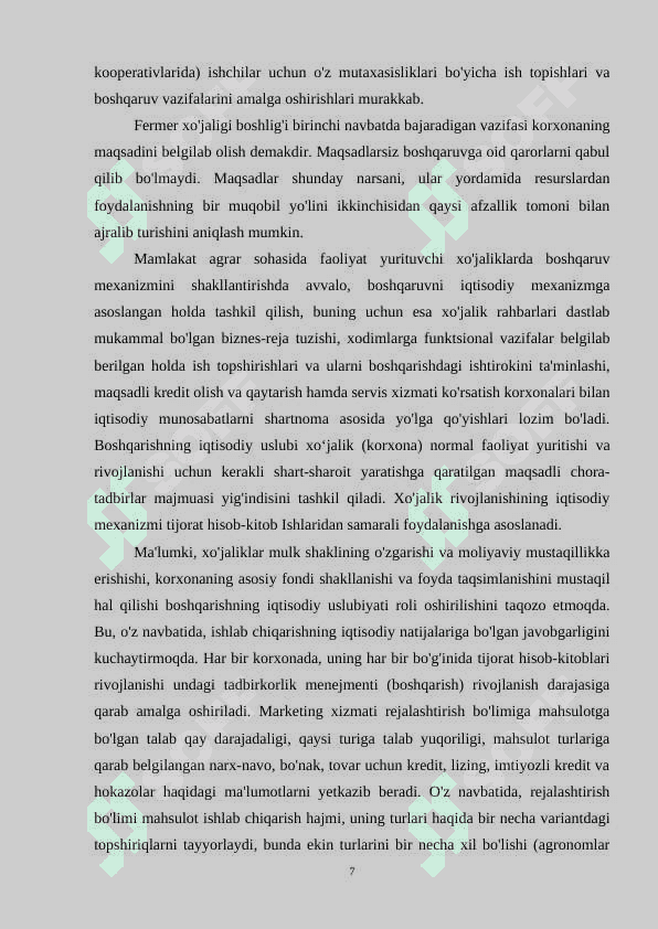 Fermer xoʻjaliklari iqtisodiyotining hozirgi holati va ularni rivojlanishdagi istiqbollari 8