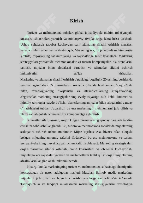TURIZM VA MEXMONXONADA XIZMATLAR SIFATINI OSHIRISHDA MARKETINGNI AHAMIYATI 3