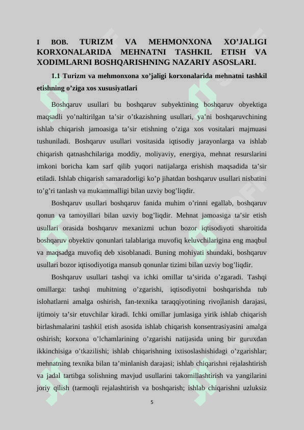 Turizm va mehmonxona xo’jaligi korxonalarida mehnatni tashkil etish va xodimlarni boshqarish 5
