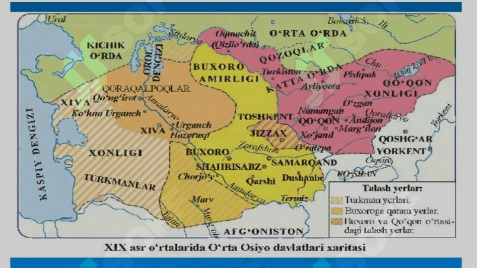 O’rta Osiyo Xonliklarini rossiya imperiyasi tomonidan bosib olinishi. Rossiya imperiyasining turkiston o’lkasidagi mustamlaka ma’muriy boshqaruv tizimi va mustamlakachilik siyosati 2