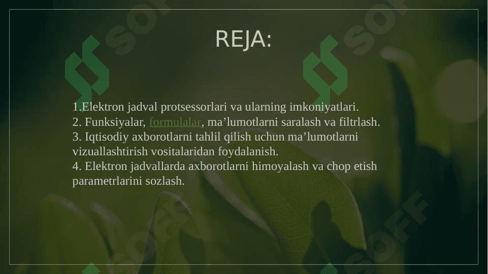 Iqtisodiy masalalarni yechishda electron jadval         prosessorlaridan foydalanish. 2