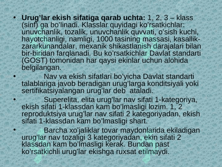 Sabzavot ekinlari urug’chiligining xususiyatlari 7