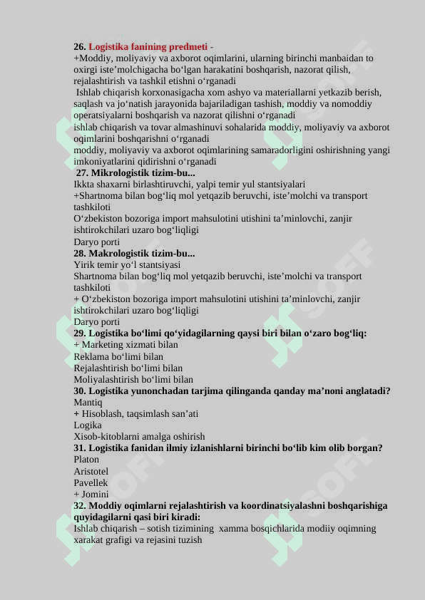 Logistika fanidan testlar 4
