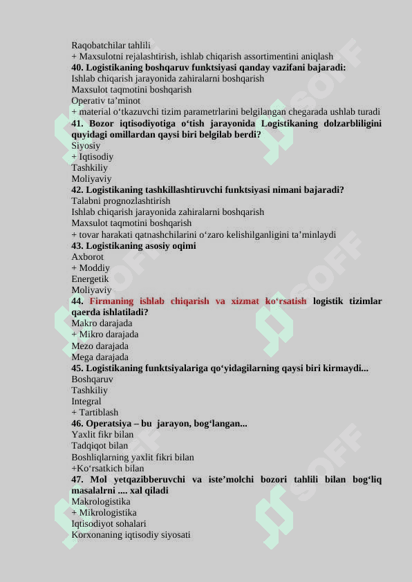 Logistika fanidan testlar 6