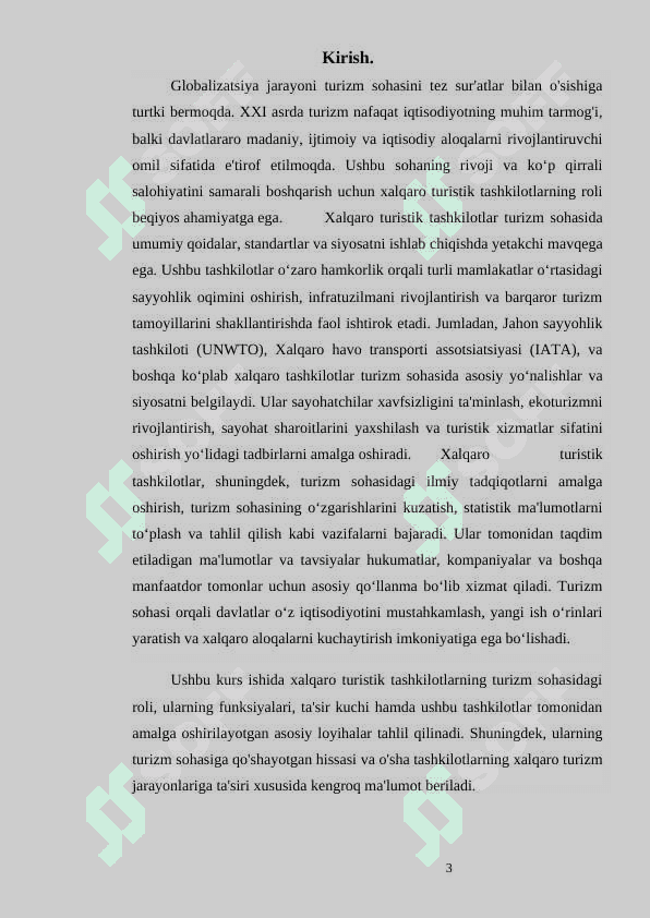 Xalqaro turistik tashkilotlarni turizm sohasida tutgan o’rni 3