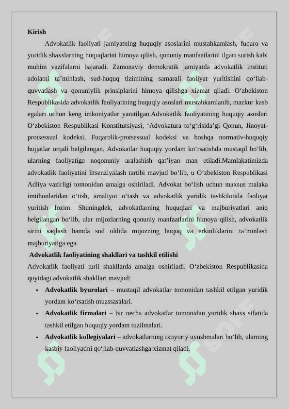 Advokatlik faoliyatini tashkil qilish 2