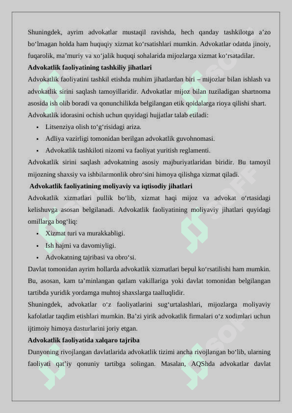Advokatlik faoliyatini tashkil qilish 3