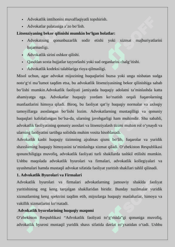 Advokatlik faoliyatini tashkil qilish 6