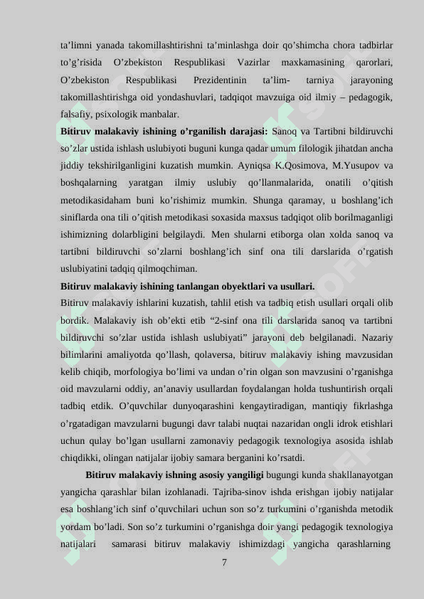 2-SINF ONA TILI DARSLARIDA SANOQ VA TARTIBNI BILDIRUVCHI SO’ZLAR USTIDA ISHLASH USLUBIYATI 7