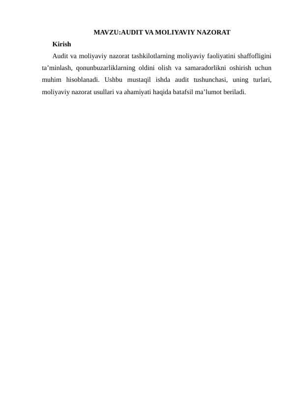 AUDIT VA MOLIYAVIY NAZORAT 1