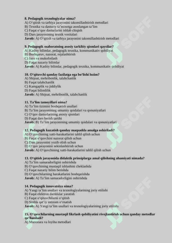 AGROS TEST. PEDAGOGIKA FANIDAN 2