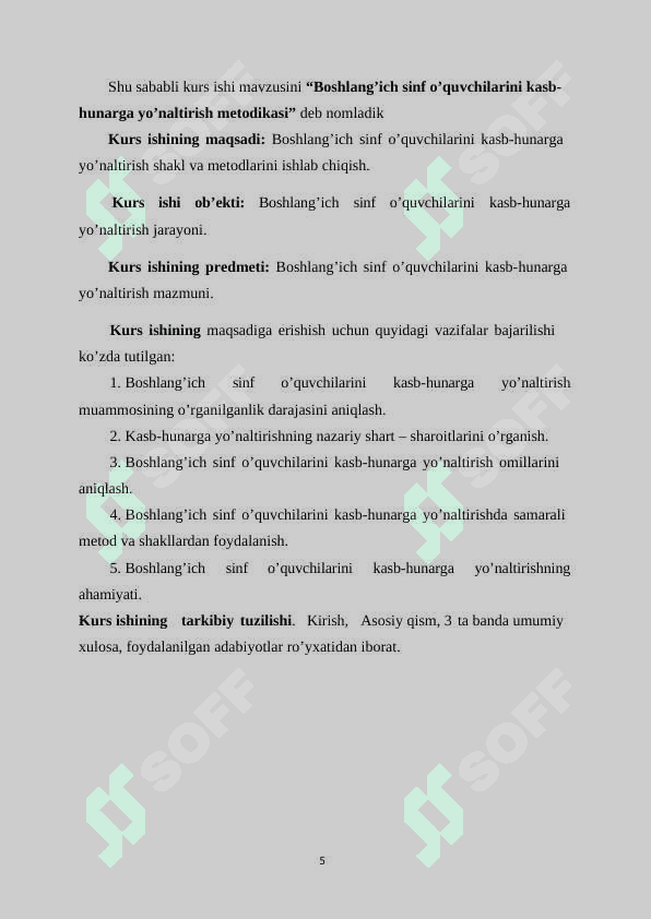 BOSHLANG’ICH SINF O’QUVCHILARINI KASB- HUNARGA YO’NALTIRISH METODIKASI 5