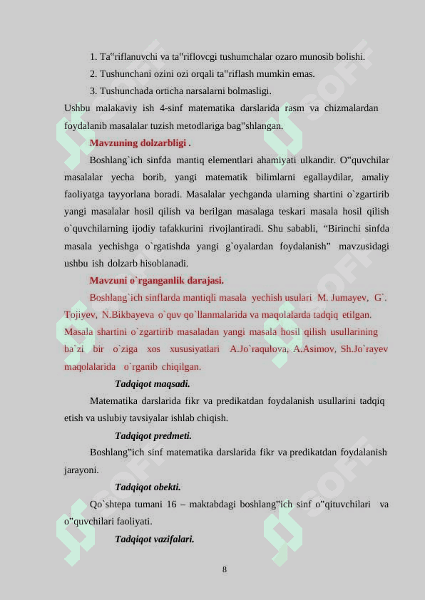 Boshlang`ich sinf matematika darslrida mantiq elementlari 8