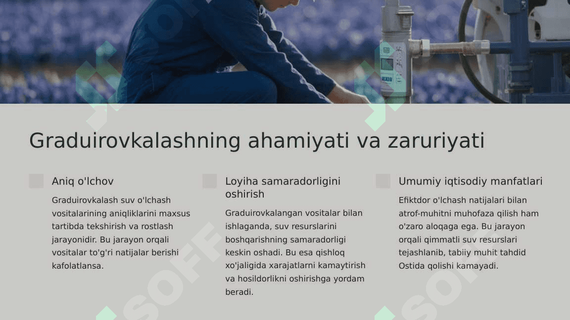 Suv o'lchash vositalarini graduirovkalash va nazorat qilish. 2