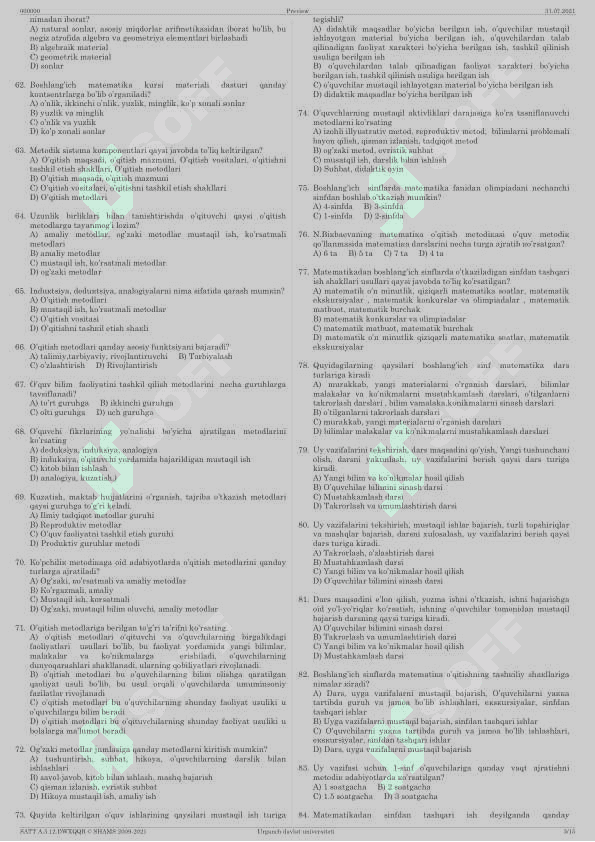 matematika o'qitish metodikasi test 3