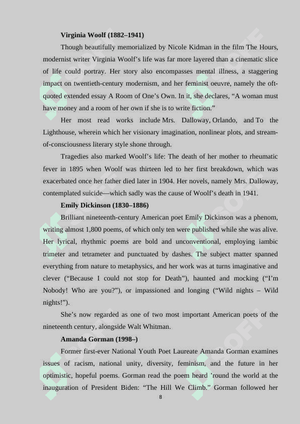 WOMEN WRITERS IN ENGLISH LITERATURE 8