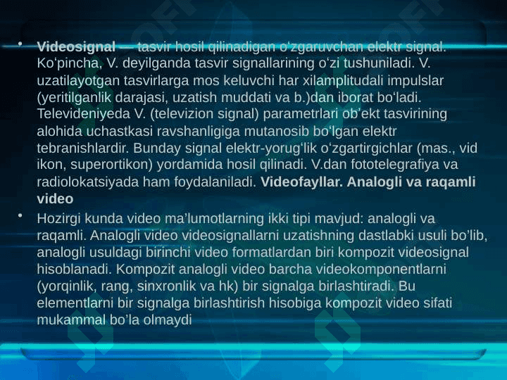Video signalni optik tasvirga aylantirish 3