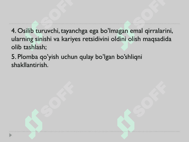 Blek bo’yicha 1 sinfli karioz kovaklarni restavratsiya qilish 6