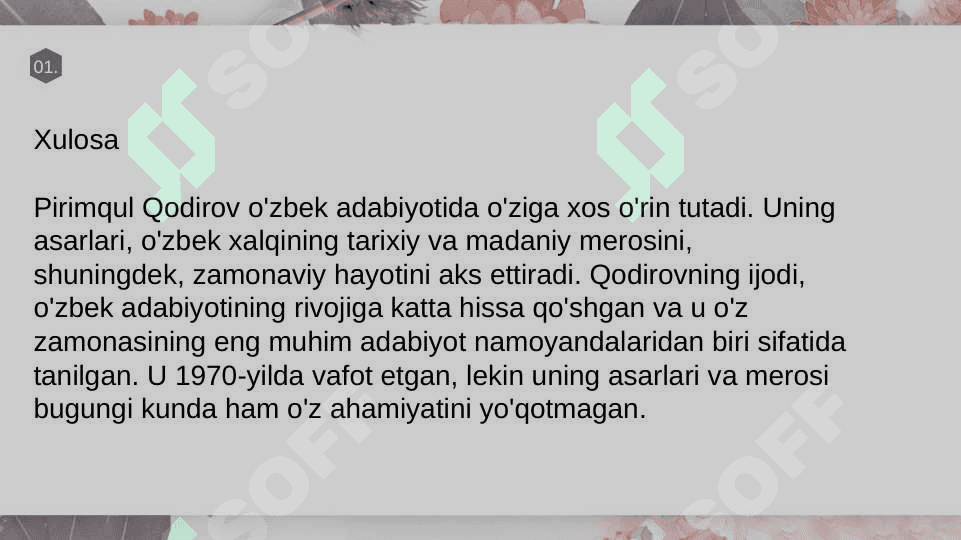 Primqul Qodirov mahoratli romannavis. 7