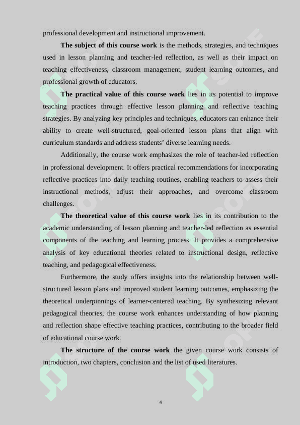 Lesson planning and teacher-led reflection 4