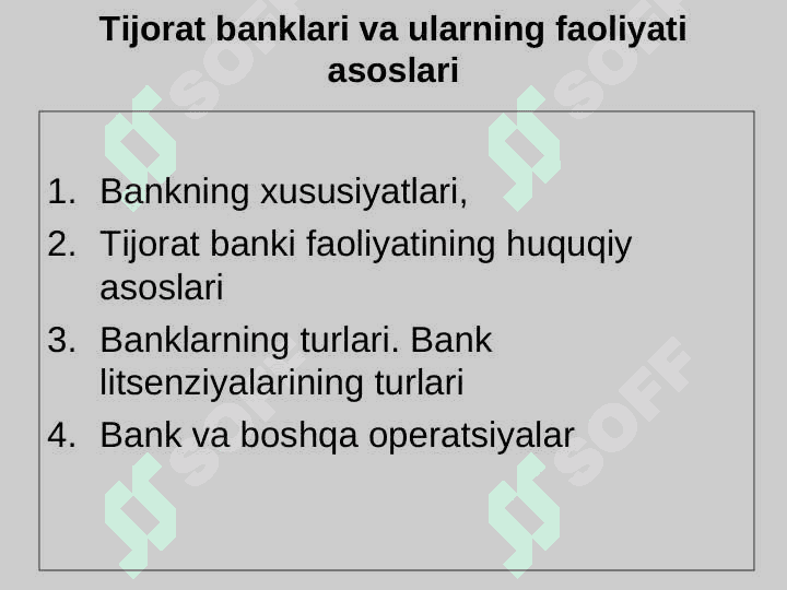 Tijorat banklari va ularning faoliyati asoslari. 2