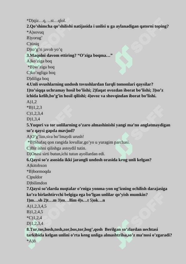 5- sinf ona tili darsligidan mavzulashtirilgan testlar 4