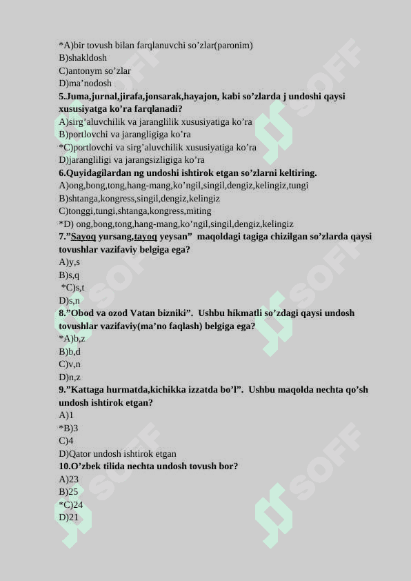 5- sinf ona tili darsligidan mavzulashtirilgan testlar 6