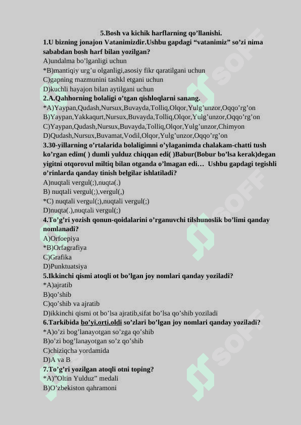 5- sinf ona tili darsligidan mavzulashtirilgan testlar 7