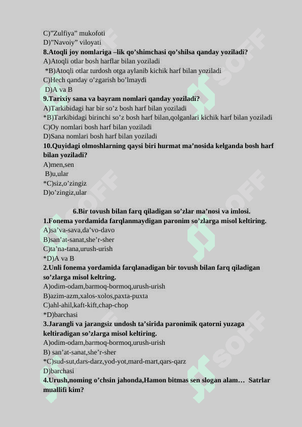 5- sinf ona tili darsligidan mavzulashtirilgan testlar 8