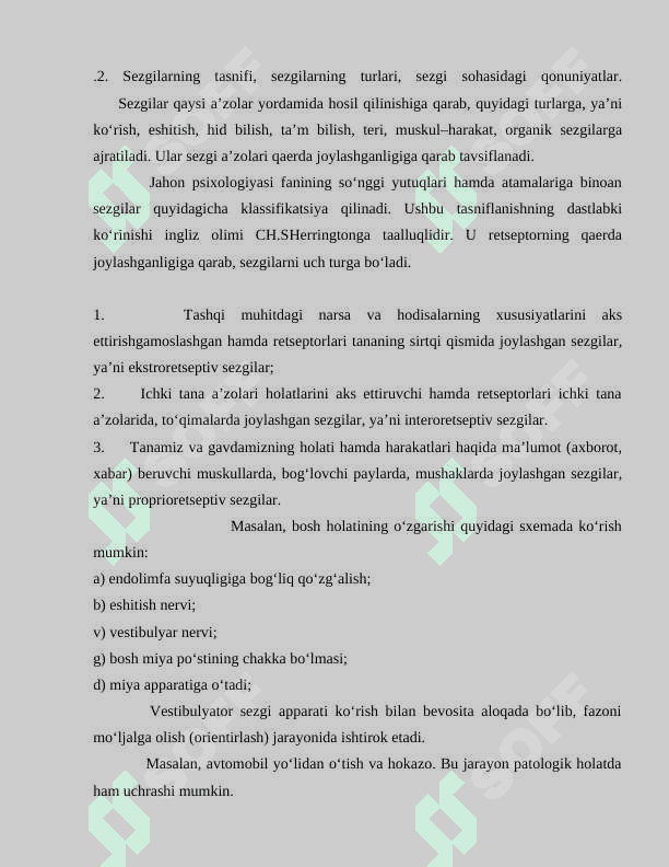 Sezgilar haqida umumiy tushuncha Sezgi turlari 6