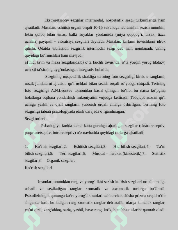 Sezgilar haqida umumiy tushuncha Sezgi turlari 7