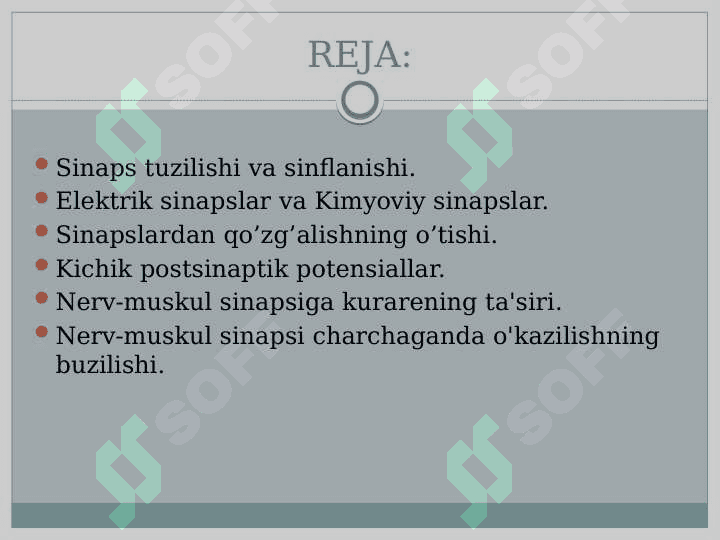 Sinapslarning turli moddalarga sezgirligi. 2