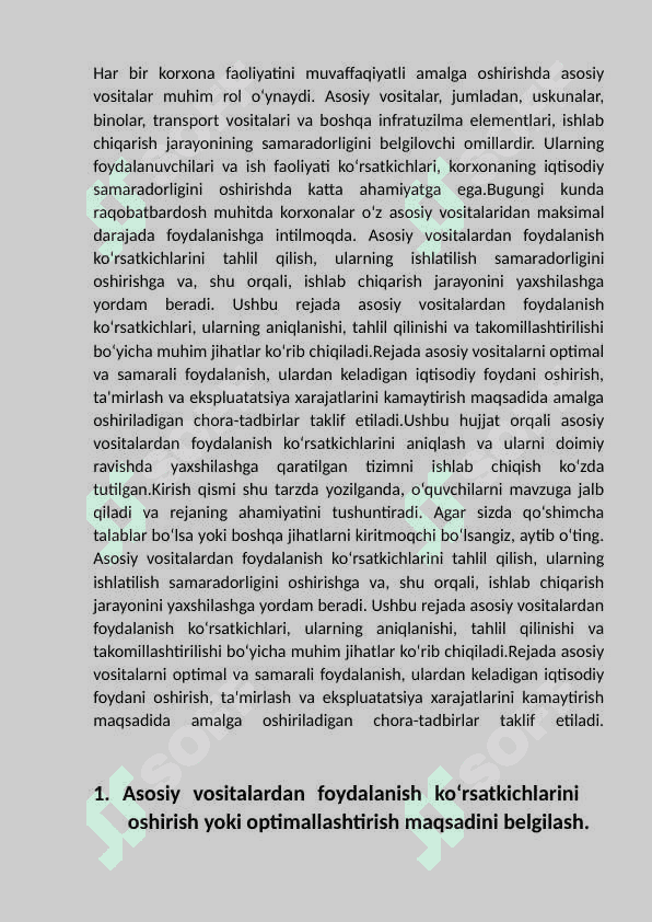 Asosiy vositalardan foydalanish  ko‘rsatkichlari. 2