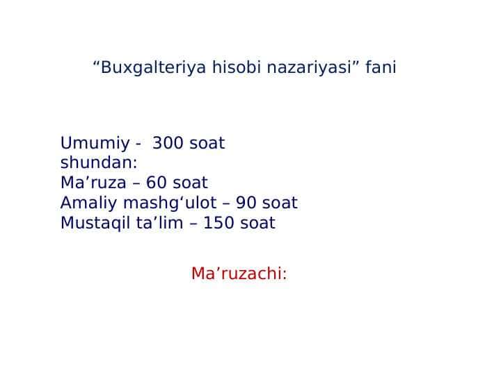 Buxgalteriya hisobi va hisoboti prezintatsiya 1