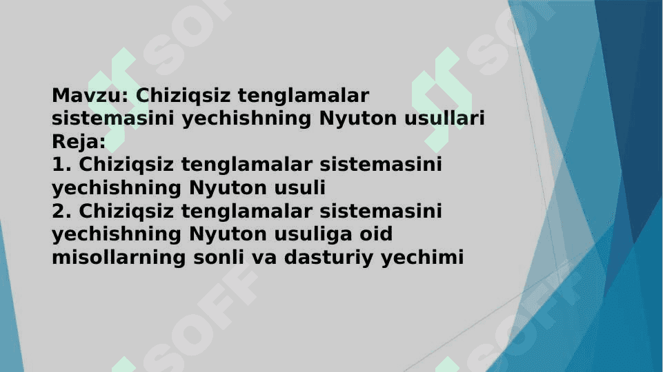 Chiziqsiz tenglamalar sistemasini yechishning Nyuton usullari 2