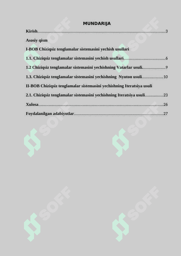 Chiziqsiz tenglamalar sistemasini yechishning iterasiya usuli 2