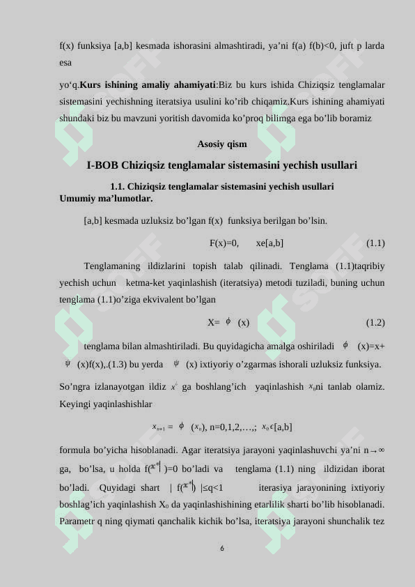 Chiziqsiz tenglamalar sistemasini yechishning iterasiya usuli 6