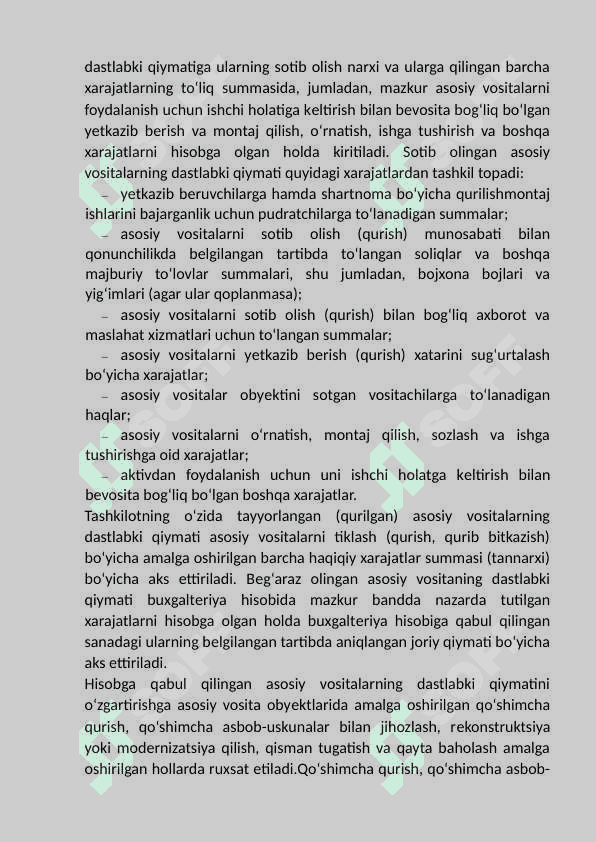Asosiy vositalarning balansdan chiqarilishi hisobi. 4