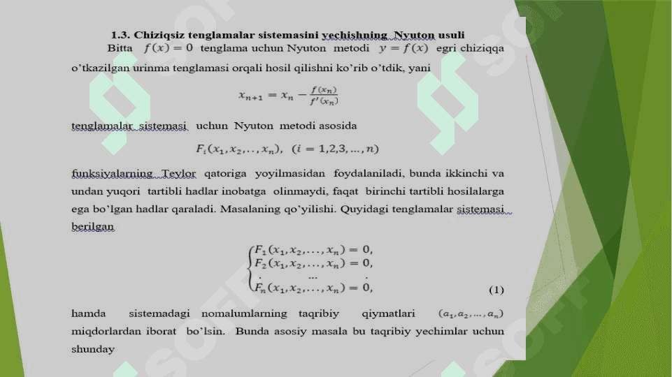 Chiziqsiz tenglamalar sistemasini yechishning iterasiya usuli 8