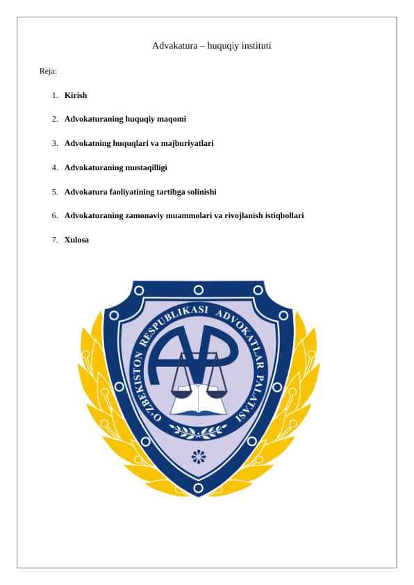 Advakatura – huquqiy instituti