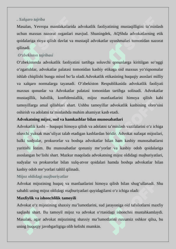 Advokatning kasb etika qoidalari 8