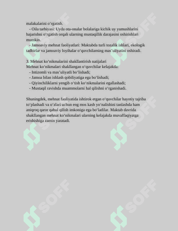 O'quvchilarning mehnat ko'nikmasini shakillantirish - Referat 2